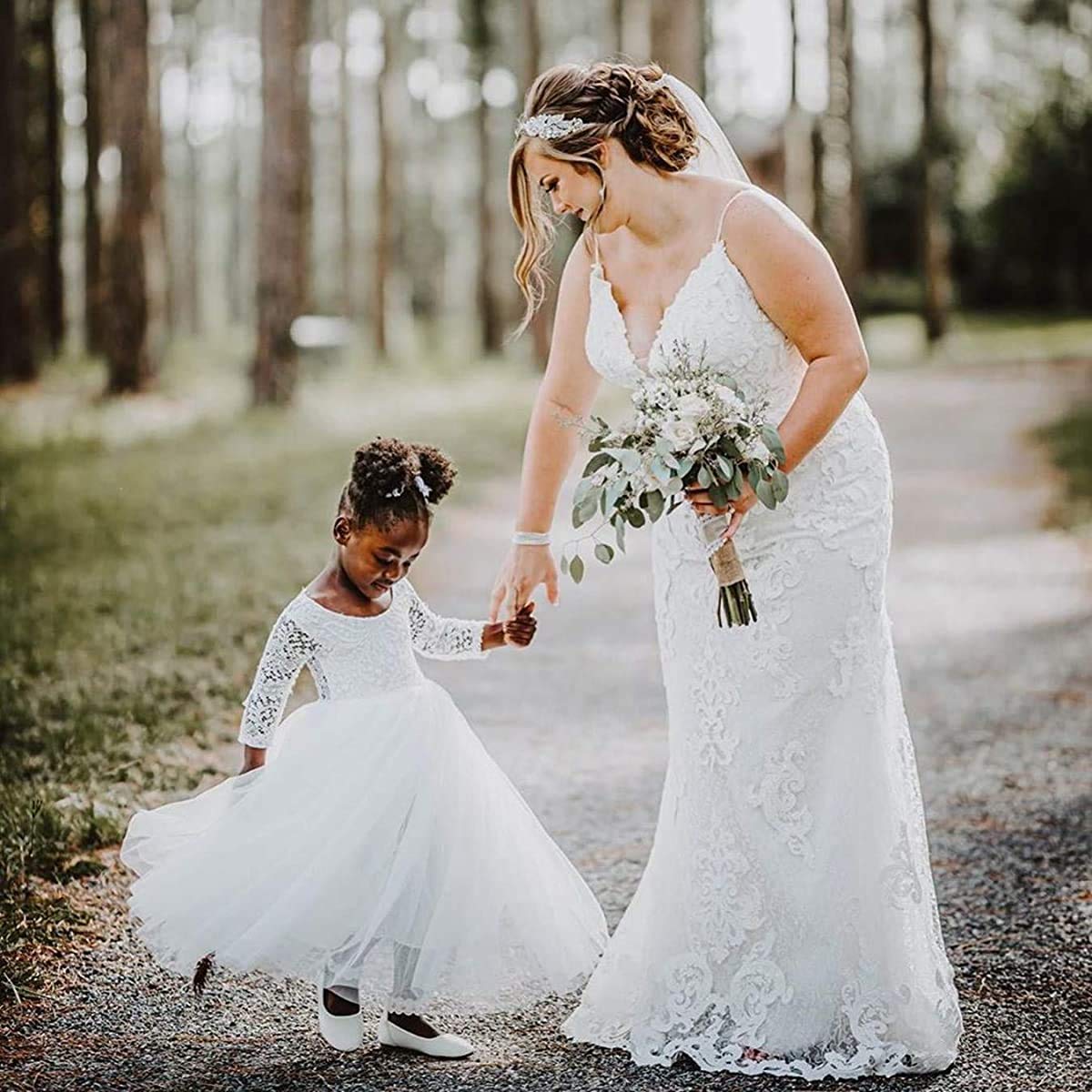 Topmaker Flower Girl Dress for Toddler Baby Girls,Lace Tulle Dress for Wedding,Birthday Party,Photoshoot,Special Occasion