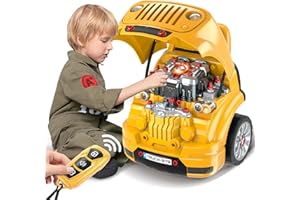 SpringFlower Toys Gifts for 3 4 5 6 7 8 Years Old Boys, Large Truck Engine, Mechanic Repair Set for Kids, Big Truck Builder Kit, Take Apart Motor Vehicle Play Car Service Station, for Kids