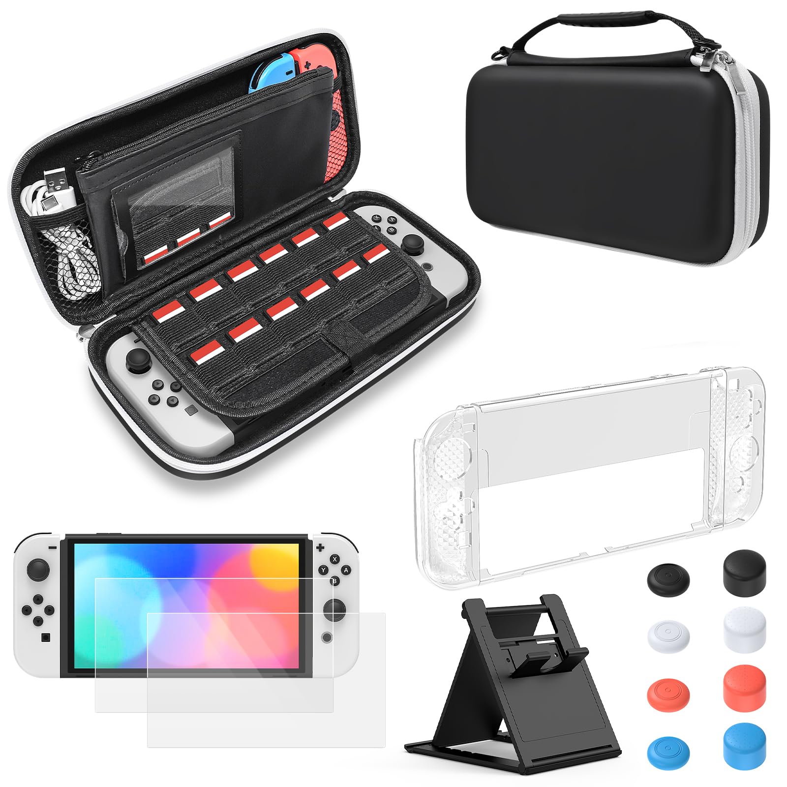 Switch OLED Tasche & Schutzhülle Zubehör Bundle, Schwarz