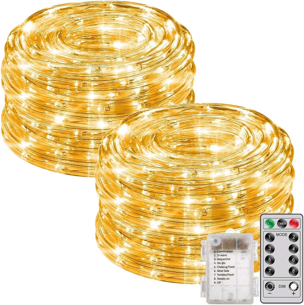 LED Rope Lights Battery Operated String Lights40Ft 120 LEDs 8 Modes Outdoor