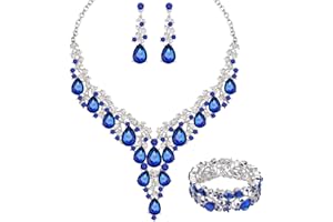 CSY Elegant Crystal Costume Jewelry Sets Flower Bridal Necklace Earrings Stretch Bangle Set for Bride Bridesmaid Wedding Dress Accessories
