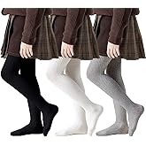 hakugoo Girls Tights Toddler Seamless Plain/Cable Knit Leggings Stockings 2/3 Pack Cotton Pantyhose Pants for 2-8 Years
