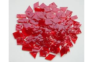 CHICSHIS Transparent Textured Stained Glass Pieces, 200G Vibrant 4 Shapes Glass Mosaic Tiles for DIY Glass Crafts Bulk, Vibrant Mosaic Glass Tiles for Mosaic Making Kit, Lipstick Red