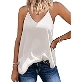 SUNAELIA Chiffon Cami V Neck Tank Tops for Women Loose Fit Flowy Spaghetti Strap Camisole Summer Casual Sleeveless Shirts