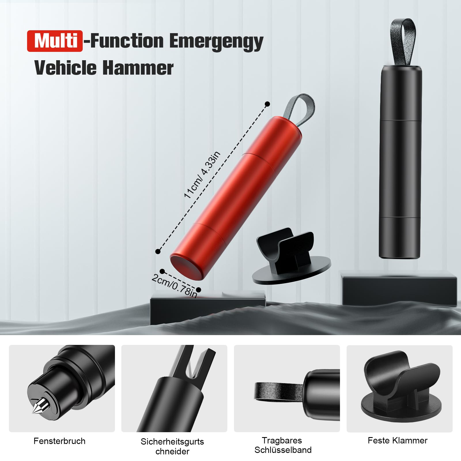 2 Stück Gurtschneider Notfallhammer, 2 In 1 Notfallhammer Auto mit Gurtschneider, Kompakter Tragbarer, Sicherheitshammer fürs Auto und Bus 6