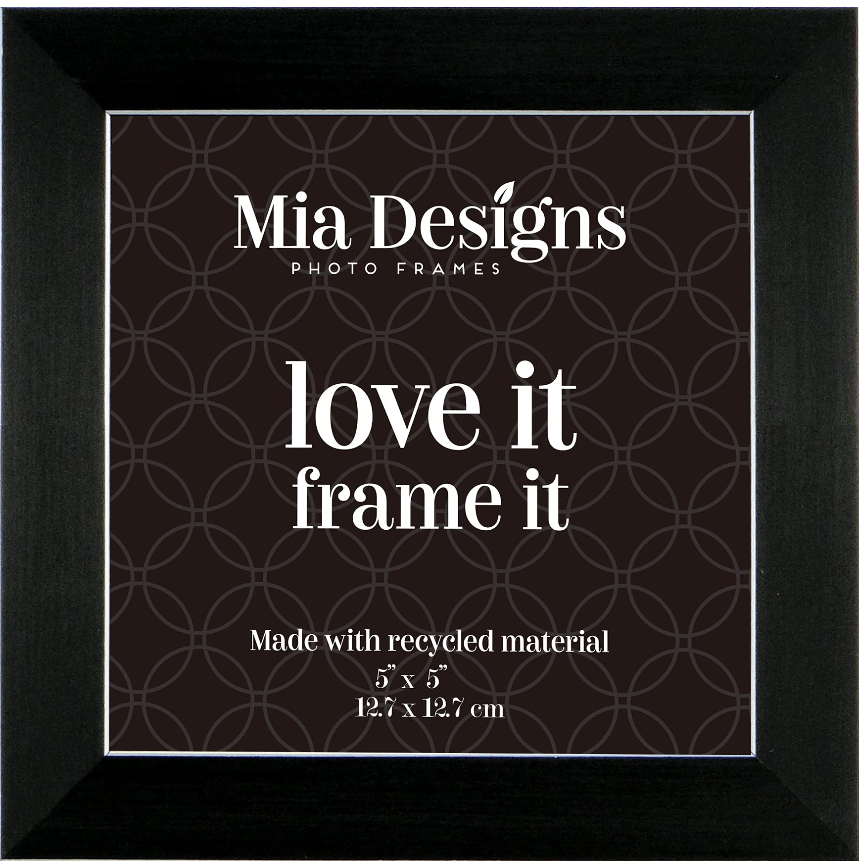 Mia Designs Picture Frame Black with Silver Lines 5x5 13x13 Cm Photo Frame for Desk, Wall and Table Top in Eco-friendly PS material Environmentally Friendly Freestanding Frame