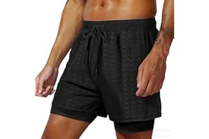 Gym Shorts for Men 2 in 1 Quick Dry Shorts with Pockets Casual Lightweight Breathable Running Shorts with Liner