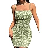 MakeMeChic Women's Floral Cami Dress Spaghetti Strap Ruched Bodycon Mini Dresses Sundress