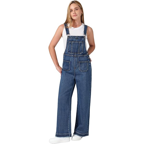 Dames denim overalls wijde pijpen losse pasvorm jumpsuit met borststuk casual streetwear verstelbare bandjes jeans romper met zakken