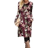 DB MOON Women Casual Long Sleeve Dresses Empire Waist Knee Length Loose Dress with Pockets