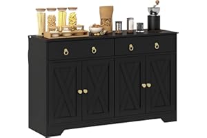 HOMCOM Sideboard Buffet Cabinet with Storage, 48" Kitchen Cabinet with 2 Drawers and 4 Barn Doors, Farmhouse Coffee Bar Cabin