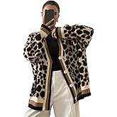 MakeMeChic Women's Cheetah Print Cardigan Sweater Long Sleeve Retro Button Down Knit Top
