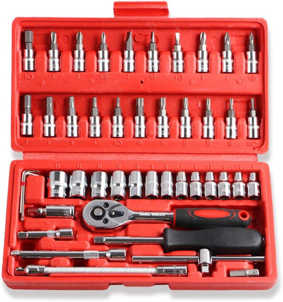 Set Chiavi A Bussola Set Di 41 Pezzi Prese 1/4 Pollice Metriche E Imperiali – Prese Profonde, Cricchetto, Custodia Metallo Cricchetto Con Prese Deep - Foto 7