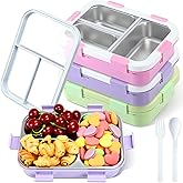 LemonRoad 3 Pcs Stainless Steel Lunch Box Bento Box with Spoon and Fork Tiffin Boxes Metal Lunch Container for Adults Bulk Leakproof Food Storage with 3 Compartments for Office Travel Outdoor