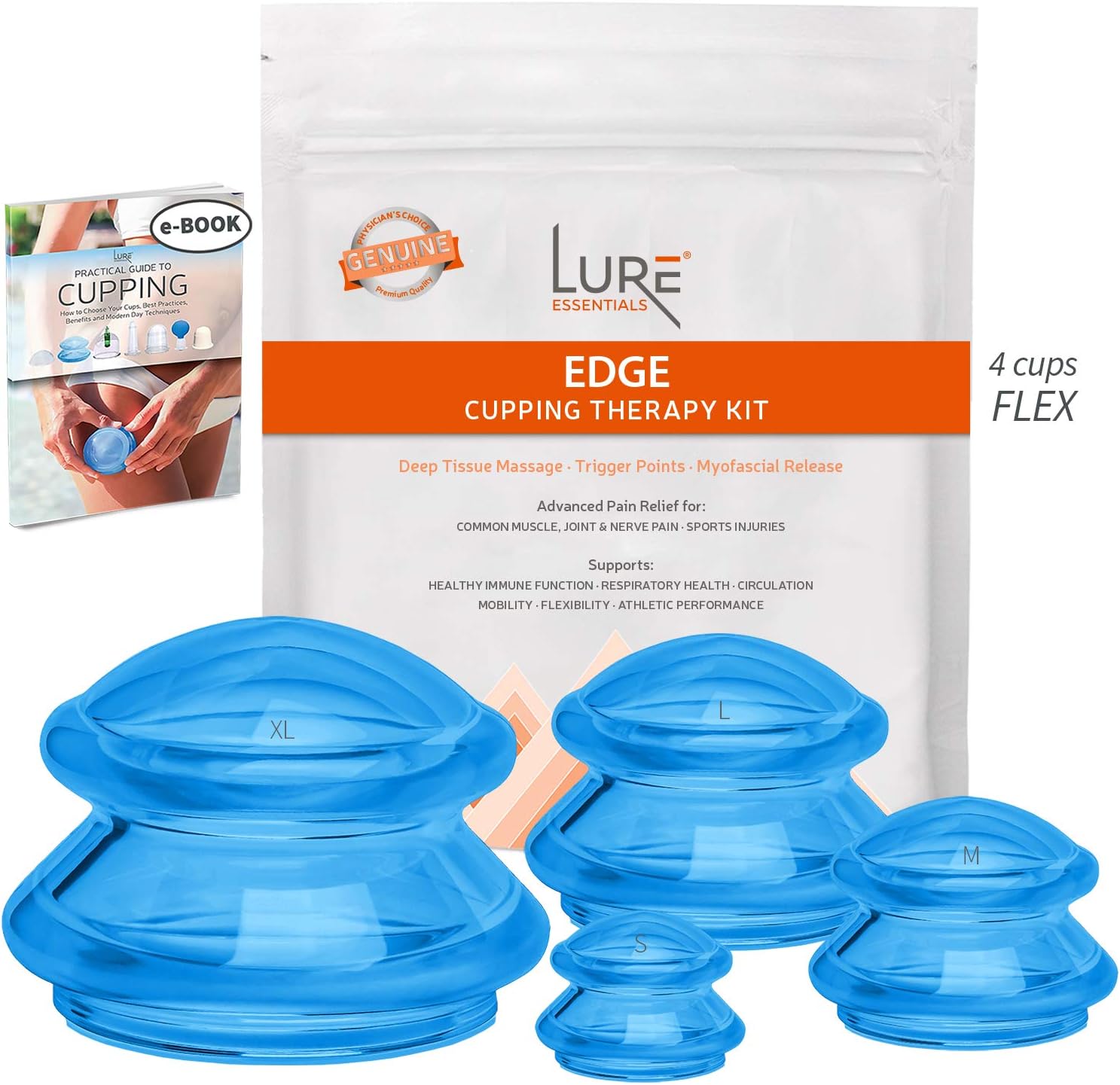 Advanced Cupping Therapy Sets - Edge Flex Silicone Vacuum Suction Cupping Cups for Muscle and Joint Pain Cellulite & More (Brilliant Blue, 4): Health & Personal Care