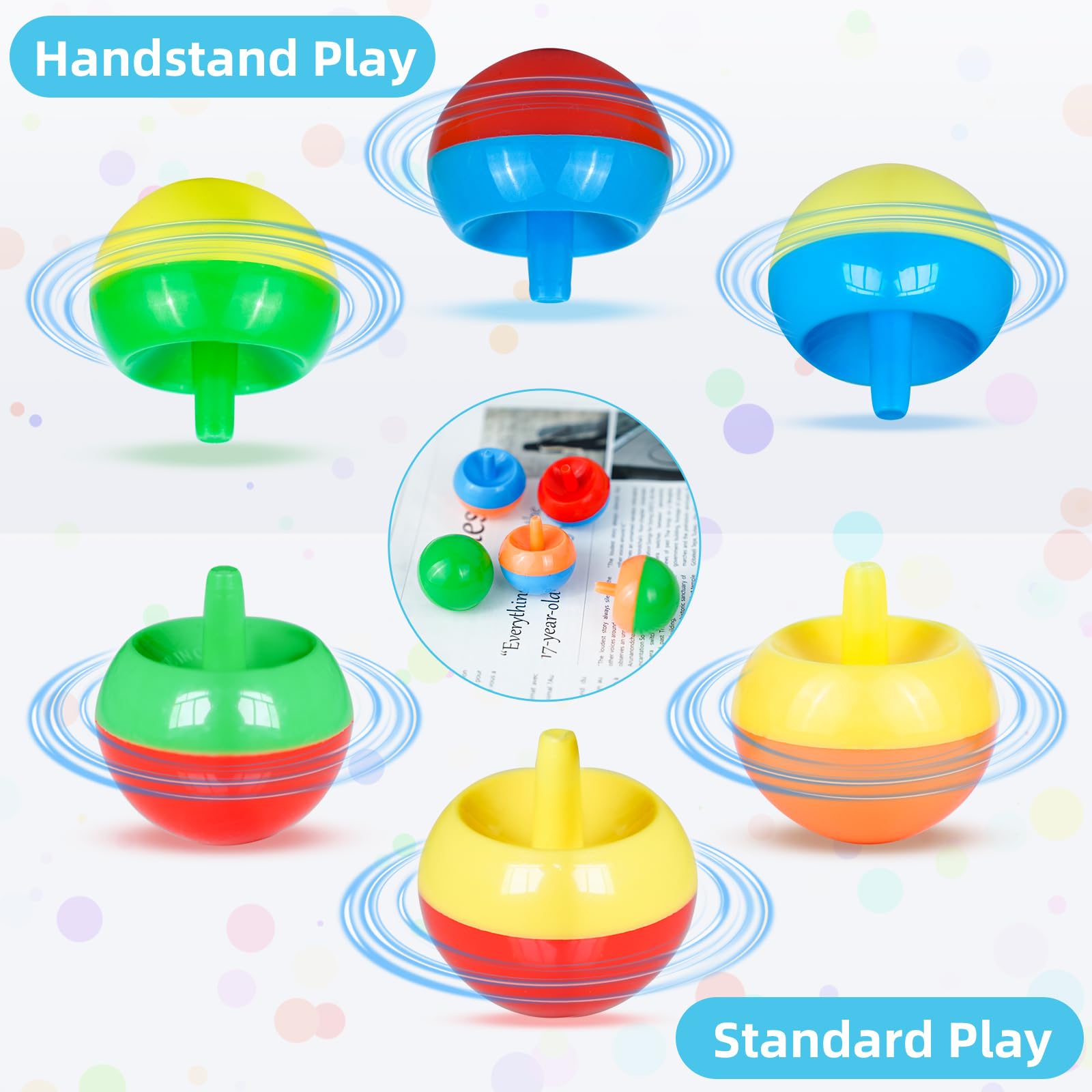 36 Pcs Spinning Tops for Kids, Top Toys | 25 Color Block Combinations | Spinner Toys, Trompos | Bulk Spin Toys for Party Favors, Stocking Stuffers & Bulk Gifts