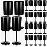 Domensi 20 Pcs 12 oz Large Black Plastic Champagne Flutes, Plastic Wine Goblet for Valentine's Day Black Wine Glasses, Reusable High Stem Drinking Glasses for Valentine's Day Wedding Parties