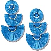 Statement Earrings Beaded Raffia Palm Bohemian Drop Dangle Earrings for women