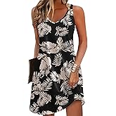 Zeagoo Womens Summer Dress 2026 Loose V Neck Sleeveless Sundresses Swimsuit Coverup with Pockets Floral Tank Dresses