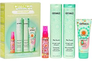 amika inner strength repair routine set | gift set for dry, damaged hair from bleach, color, chemical, or heat use