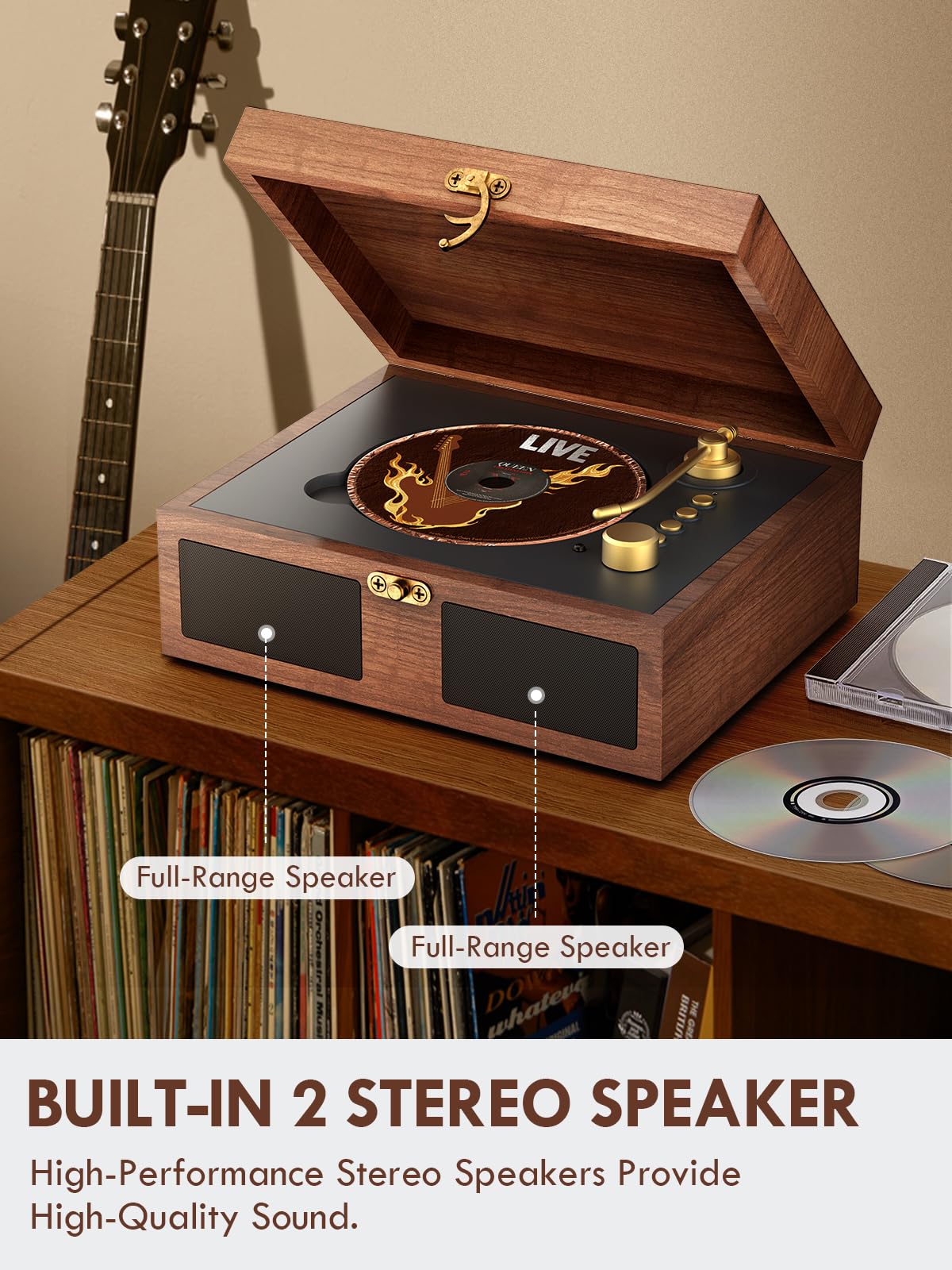 CD Player with Speakers Bluetooth Nostalgic Portable CD Players Support Bluetooth in & Out, Retro CD Player for Home with Remote Control Headphone Jack Brown