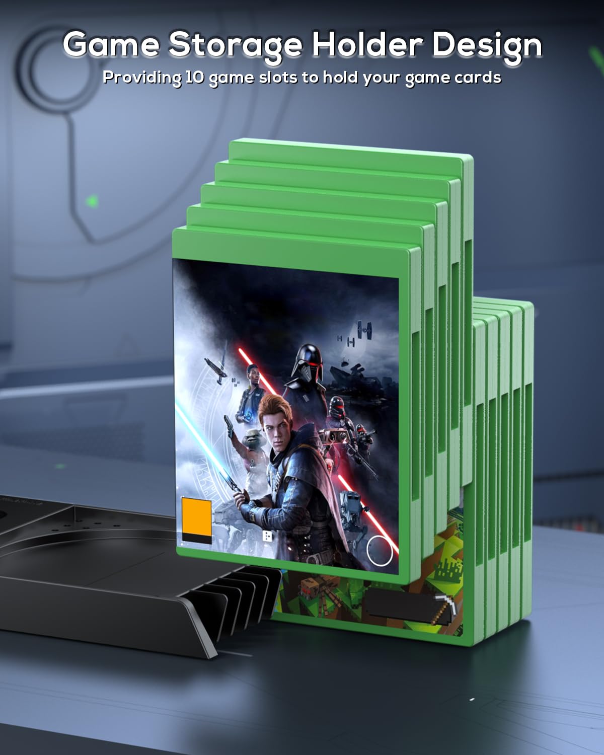 MENEEA Ständer mit Lüfter für Xbox Series X Zubehör, 5 in 1 Vertikale Dual-Ladegerät mit Controller Ladestation, 2stk 1400mAh Akkus,Konsole Kühler, Headset-Halterung und Spiele-Aufbewahrung (Schwarz) 7