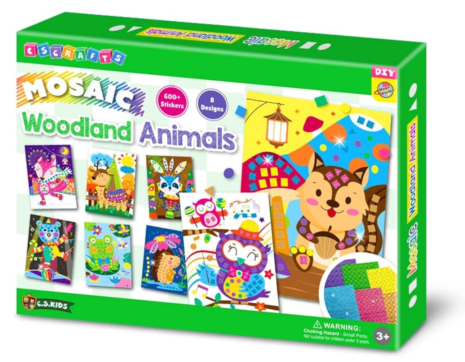 C.S. Kids Magic World Mosaic - Woodland Animals |Crafts Gifts | Educational Glitter Mosaic, Multi-Colour