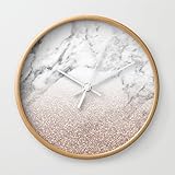Society6 Marble Sparkle Rose Gold Wall Clock Natural Frame, White Hands