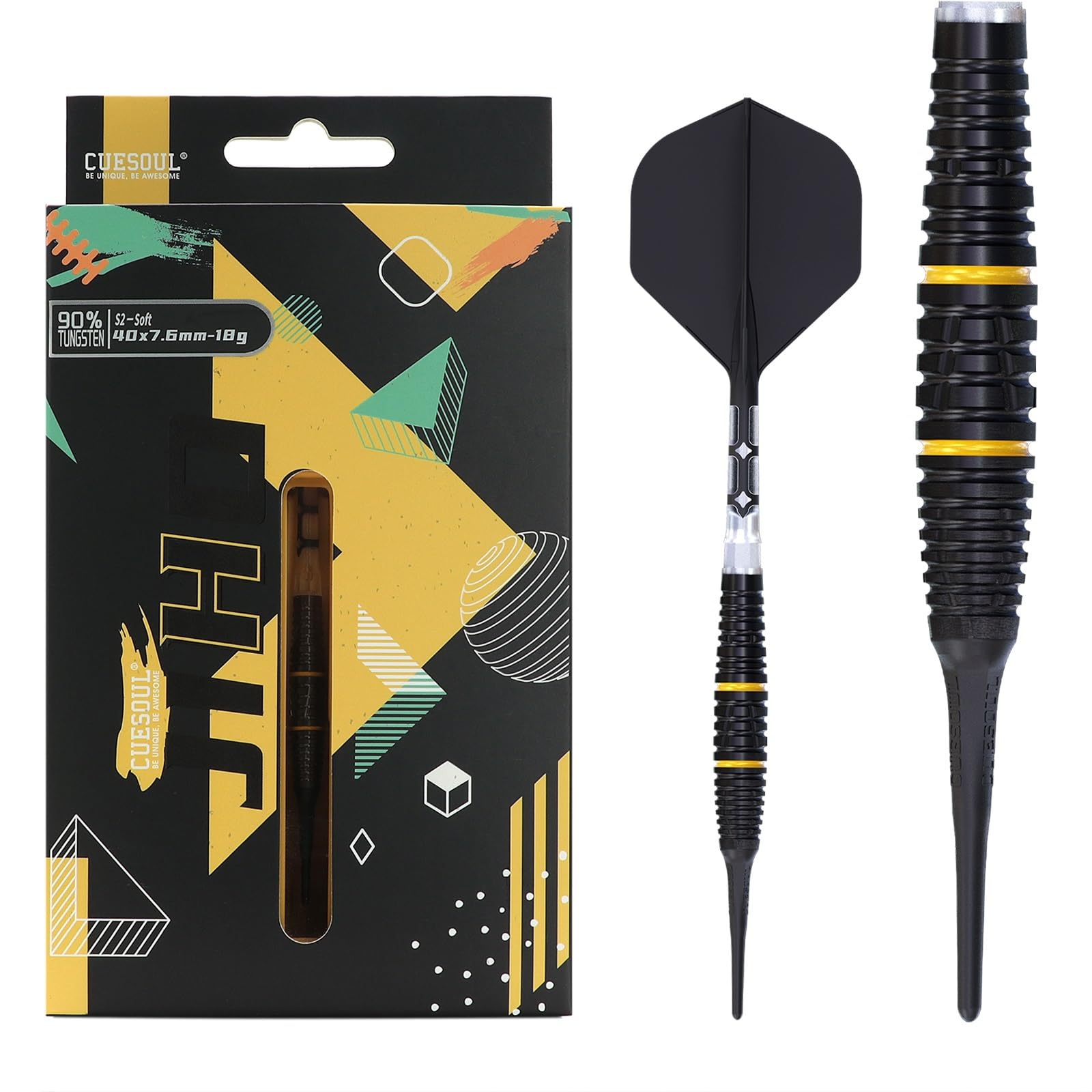 CUESOUL JIHO S2 18g Soft Tip 90% Tungsten Dart Set with Titanium Coated and Unifying ROST T19 Flight