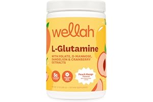 Wellah L-Glutamine Peach Mango (50 Servings) - 5g L-Glutamine Per Serving, Sweetened with Stevia