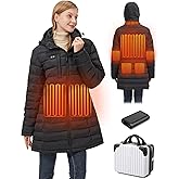 Hengriacly Graphene Heated Jacket for Women, Long Heated Coats for Women with Battery Pack 8 Heating Zones Detachable Hood