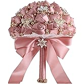 TUAGYMKR Bridal Wedding Bouquet for Bride Bridesmaid Wedding Quinceanera Throw Toss Artificial Rose Flower Bunch with Bling Brooch (66#DarkPink, Mini (Dia. 6.3"/16cm))