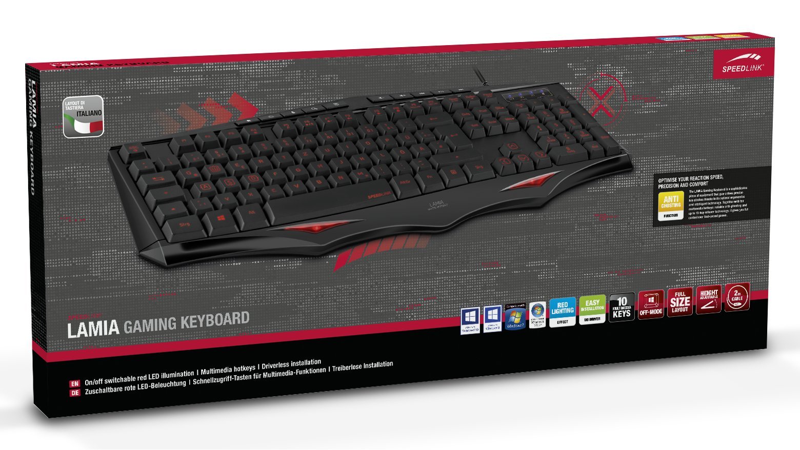 Speedlink LAMIA Gaming Keyboard - Gaming Tastatur mit USB Anschluss - Höhenverstellbar - LED - 10 Zusatztasten - schwarz - IT Layout 3