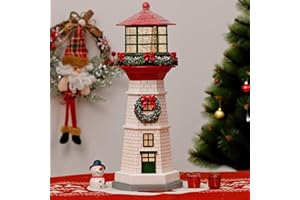 EYROSA 13.6" Lighthouse Snow Globe, Christmas Snow Globes Musical Lighted Glitter, Christmas Decorations USB and Battery Operated Lantern with Music, Xmas Decor for Home,Red Roof