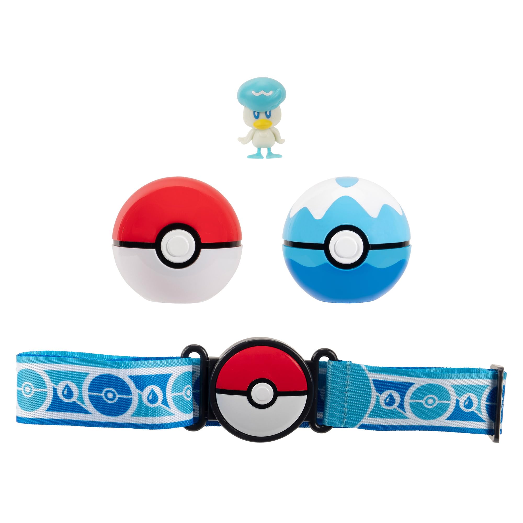 Pokémon Clip N Go Poke Ball Belt Set - Quaxly Includes Themed Belt and 2-Inch Quaxly with Dive Ball & Water Ball Accessories