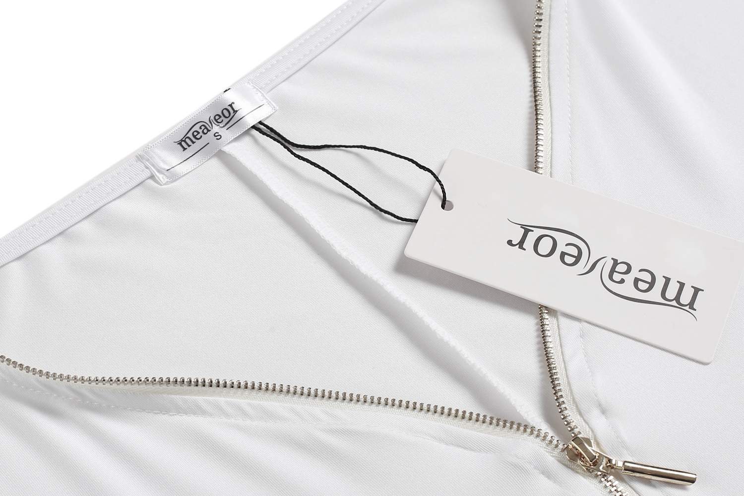 Meaneor Women\'s V Neck Zip Front Side Ruched Casual Lightweight Tunic Top White XS