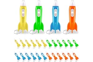 LAPOHI 24 Pcs Mini Rocket Flashlight Helicopter Keychain, Astronaut Themed Outer Space Party Favors, Rocket LED Flashlight Keychanins for Kids Backpack
