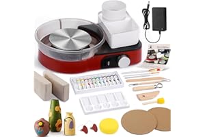 INSNUG Pottery Wheel for Adults - Complete Pottery Tools Kit for Beginners, 6" Turntable Two-Way Rotation Adjustable Speed, 2.2 lbs. Air Dry Clay, Mini Clay Making Pottery Wheel with Storage Design (Red)
