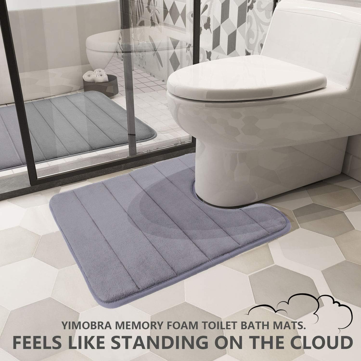 Yimobra Memory Foam Toilet Bath Mat U-Shaped, Soft and Comfortable, Super Water Absorption, Non-Slip, Thick, Machine Wash and Easier to Dry for Bathroom Commode Contour Rug, 24 X 20 Inches, Gray: Home & Kitchen