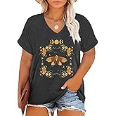 Plus Size T Shirt for Women Graphic Tees Short Sleeve Floral Print Loose Fit Summer Casual Tops 1XL-5XL