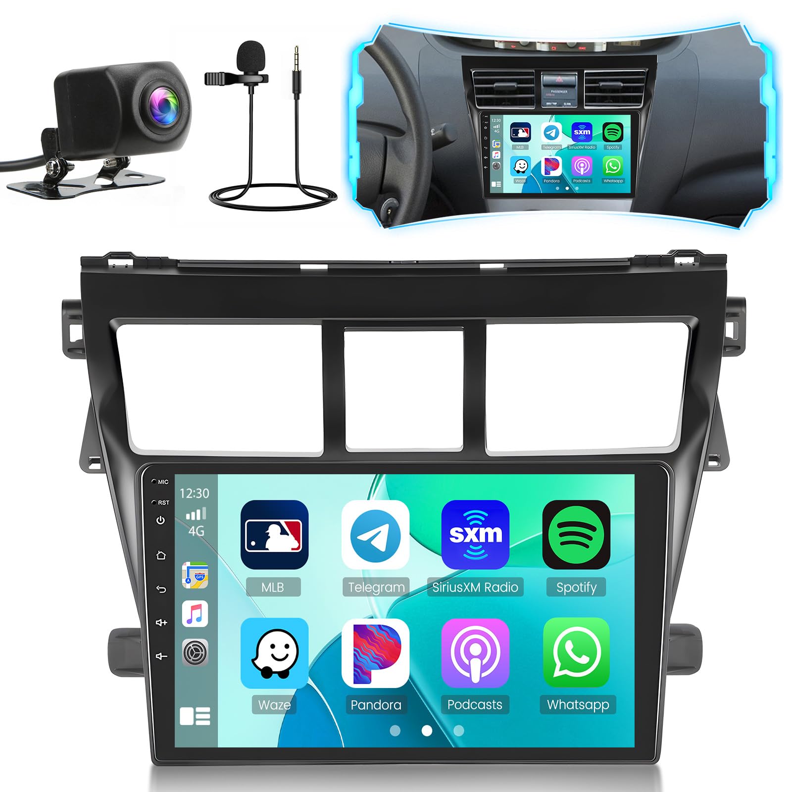 Photo 1 of 2+32G Car Radio for Toyota Yaris Vios 2007 2008 2009 2010 2011 2012, 9'' Touch Screen for Yaris Bluetooth Radio with Wireless CarPlay Android Auto Mirror Link DSP Bluetooth RDS AHD Backup Camera