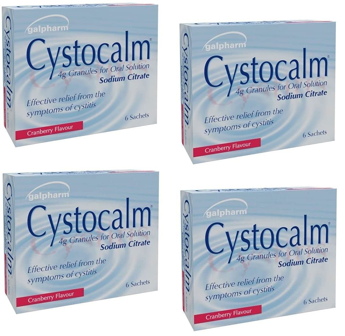 4 x Cystitis Relief from Burning Pain, Cystocalm 24 Sachets 4g Granules Cranberry
