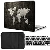 Hard Case Compatible with MacBook Pro 15 Inch 2019 2018 2017 2016 Release A1707 A1990, Plastic Hardshell Cover & Laptop Sleeve Bag & Keyboard Skin for Mac Pro 15 Touch Bar, Black Map