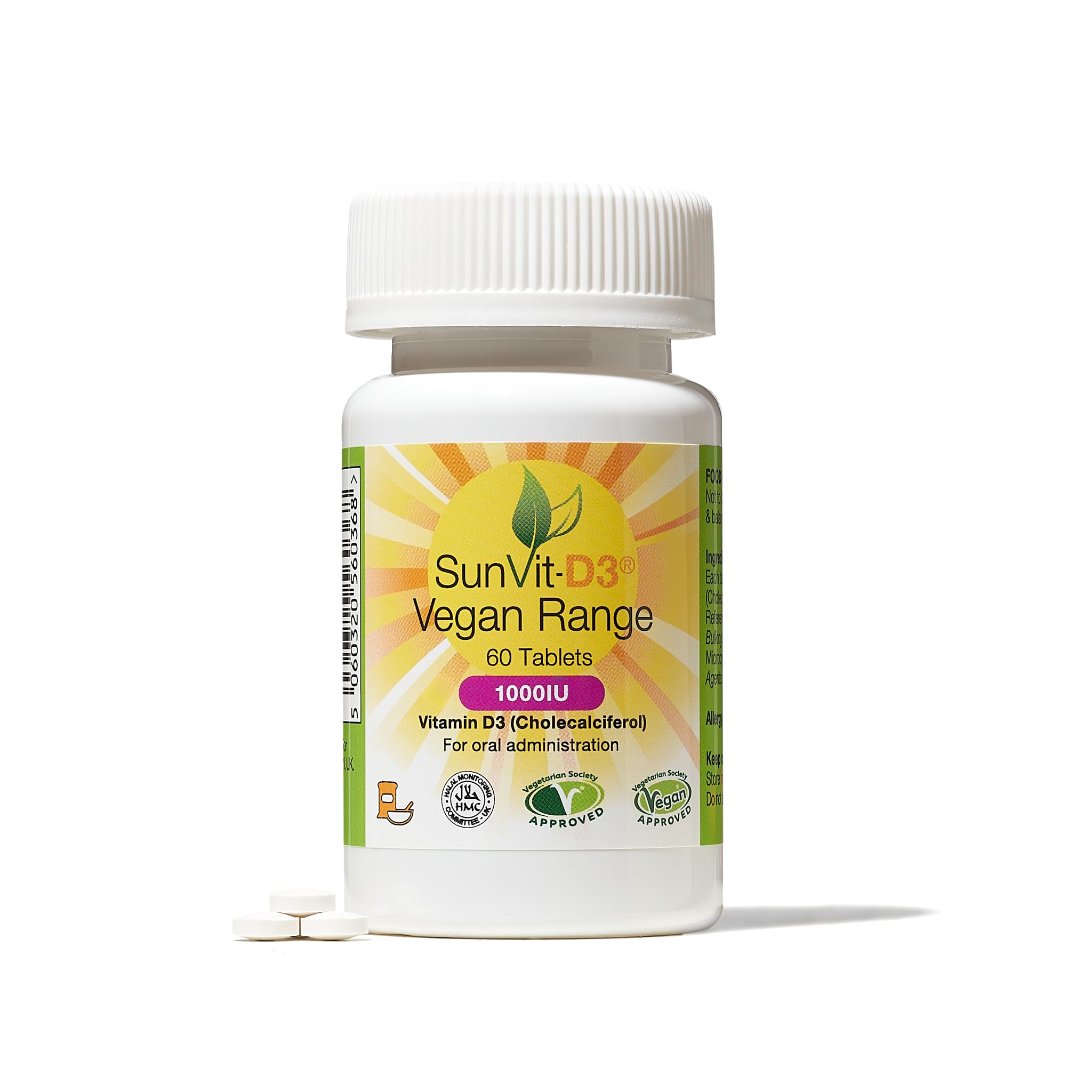 Sunvit-D3 Vegan Lichen Vitamin D3 1000 IU Vegan Tablets | Keep Teeth & Bones Strong | Supports Muscle Healthy & Boost Immune System | 60 Daily Vitamin D3 Tablets