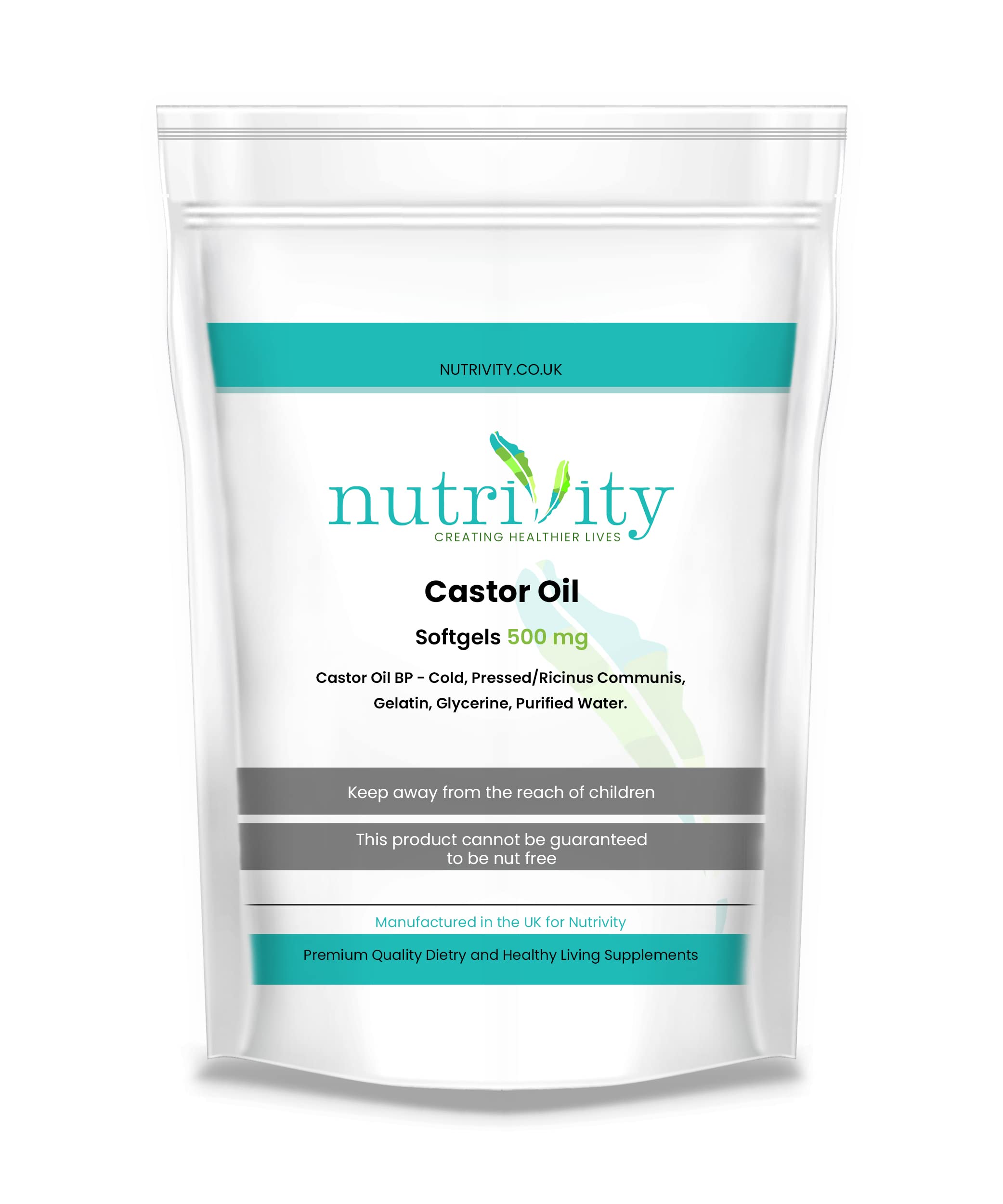 Castor Oil 500mg Soft Gels | Intestinal Help | Constipation Relief | Healthy Hair & Skin | Made in The UK to GMP Standards by Nutrivity (30)