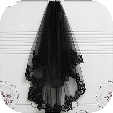 Amazon Com Black Wedding Veils With Comb Lace Two Layers Tulle