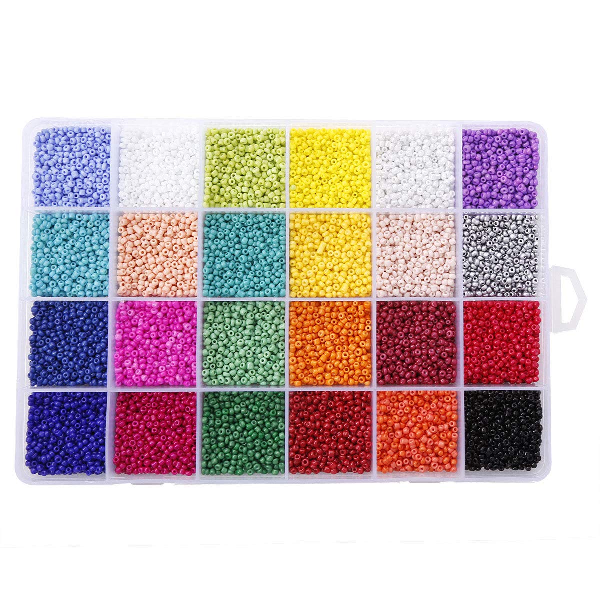 2mm Multicolor Glass Seed Loose Beads - Numblartd 1Box 24000pcs Craft Spacer Seed Beads for DIY Necklace Bracelet Jewelry Making