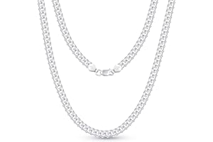 BRIJEWNES 925 Sterling Silver Clasp 3/3.5/4/5/7/10mm Cuban Link Chain for Men Women Diamond Cut Chain Necklace 16, 18, 20, 22, 24, 26, 28, 30 Inch