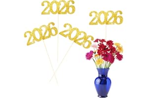 MIXTEACH 12 Pieces Glitter 2026 Centerpiece Sticks Gold Double Sided 2026 Graduation Party Sticks 2026 Floral Picks Table Centerpiece Topper for 2026 Graduation New Year Party Decoration Supplies,4.9x9.1"