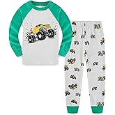 Funnymore Boy Clothes Lounge Set Monster Truck Long Sleeve T-Shirt and Pants Clothing Set Indoor Outfit Playwear Homewear Grey/Green Size 7